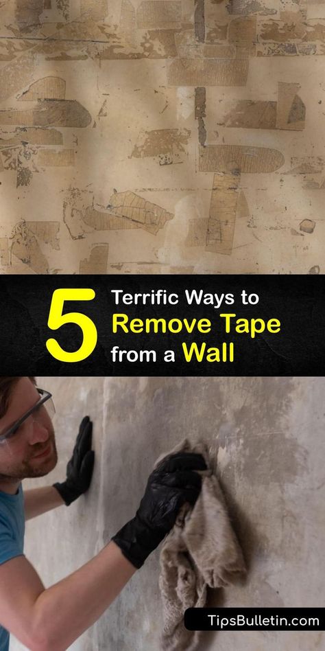 Discover easy ways to get duct tape, foam tape, masking tape, double sided tape, and adhesive residue off a wall. It’s easy to remove the tape with heat, soapy water, and a putty knife. Rubbing alcohol, nail polish remover, and oil remove sticky tape residue. #howto #remove #sticky #tape #wall How To Get Sticky Residue Off Walls, How To Remove Double Sided Tape On Wall, Remove Duct Tape Residue, Remove Tape Residue, Remove Sticky Residue, Putty Knife, Tape Wall, Tape Projects, Tape Masking