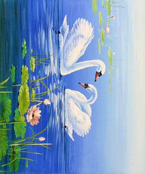 Swan Painting Easy, Vastu Painting, Swan Painting, Mini Embroidery, Buddha Art Painting, Painting Video, Painting Easy, Video Art, Watercolor Paintings Easy