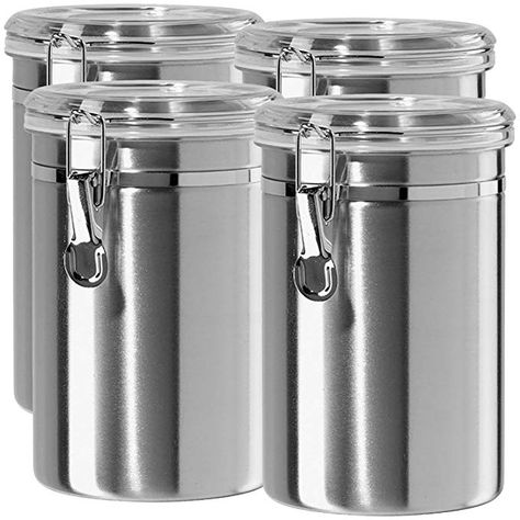 Stainless Steel Canister Set, Compost Container, Stainless Steel Food Storage, Tea Coffee Sugar Canisters, Flour Canister, Kitchen Stainless Steel, Kitchen Canister Set, Metal Canisters, Sugar Canister