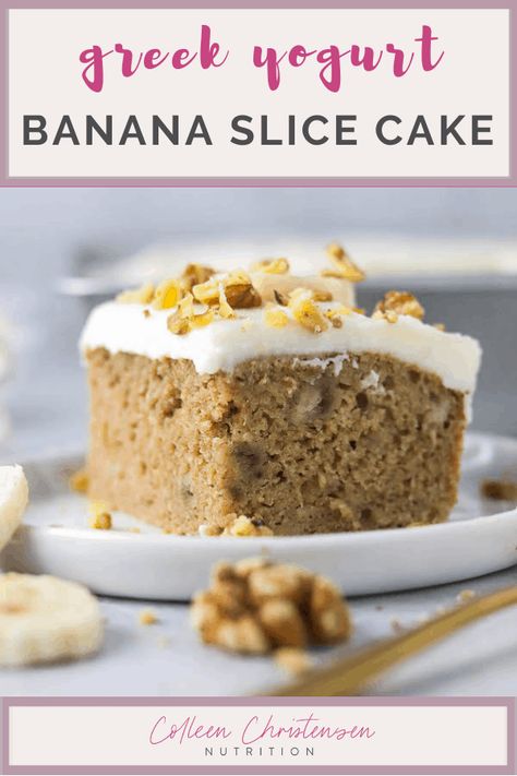 Light Fluffy Frosting, Banana Bread Cake Recipe, Yogurt Cake Healthy, Side Potatoes, Colleen Christensen, The Best Banana Cake, Greek Yogurt Frosting, Best Banana Cake, Banana Cake Recipe Easy