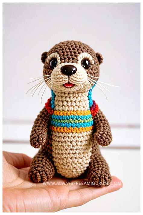 Amigurumi Otter Crochet Free Pattern Crochet Sea Otter Free Pattern, Otter Amigurumi Free Pattern, Otter Crochet Pattern, Otter Crochet, Crochet Otter, Crochet Critters, Crochet Bird, Crochet Bird Patterns, Crocheted Animals