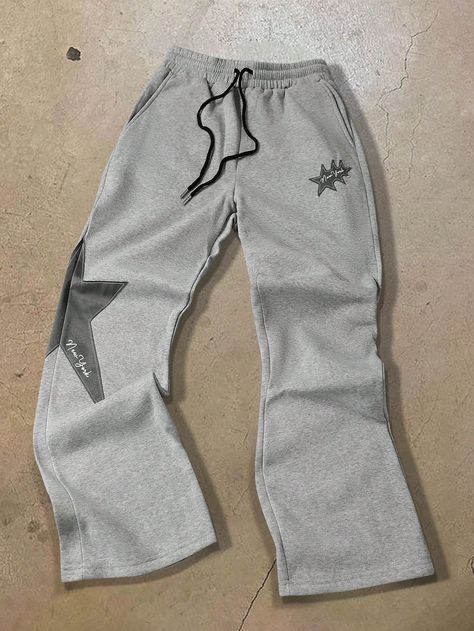 Men's Drawstring Waist Letter & Pentagram Print Relaxed Casual Sweatpants Light Grey    Knitted Fabric Geometric,Letter Straight Leg Slight Stretch Fall/Winter Men Clothing, size features are:Bust: ,Length: ,Sleeve Length: Y2k Men Pants, Men Sweatpants, Outfit Inso, Sweatpants Style, Y2k Men, Casual Sweatpants, Guys Clothing Styles, Streetwear Men, Easy Trendy Outfits