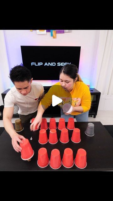 Cup Flipping Game, Fill The Cup Water Game, Whats Under The Cup Game, Christmas Punch Cups Game, Plastic Cup Games Party Ideas, Christmas Flip Cup Game, Plastic Cup Games, Table Games For Parties, Red Cup Games