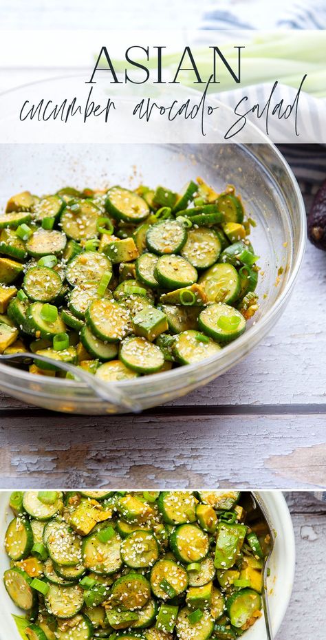 This Asian-style cucumber salad features crisp cucumbers and silky avocado tossed in an incredible savory and spicy gochujang vinaigrette. Asian Avocado Salad, Japanese Avocado Salad, Asian Avocado, Avocado Cucumber Salad, Marinated Salad, Kale Quinoa Salad, Cucumber Avocado Salad, Progressive Dinner, Best Healthy Dinner Recipes