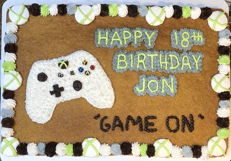 Video Game Cookie Cake, Gamer Cookie Cake, Cookie Cake Birthday Designs Boy, Xbox Birthday Cake, Xbox Cake, Game Cake, Diy Cakes, Cookie Cake Designs, Video Game Cakes