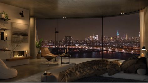 Penthouse Nyc Aesthetic, Nyc Apartment Night, Apartment Night View, New York Penthouse Luxury, Penthouse Aesthetic, Penthouse Luxury, Nyc Luxury, Nyc Penthouse, New York Penthouse