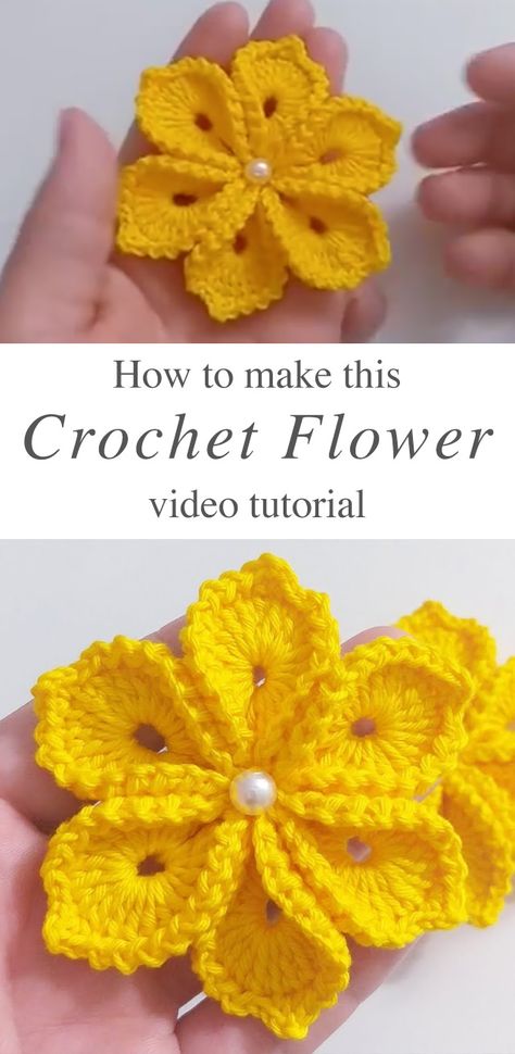 Simple Crochet Flower | Crochet & Knit by Beja - Free Patterns, Videos + How To 5 Petal Crochet Flower Pattern, Free Crochet Patterns Flowers Easy, Free Crocheted Flowers Patterns, Crochet 6 Petal Flower, How To Crochet Flower Petals, Crochet 5 Petal Flower, Rainbow Flower Crochet, Crochet Pattern For Flowers Free, Crochet Patterns For Flowers Free