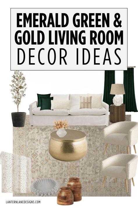 Immerse yourself in opulence with our Emerald Green & Gold Living Room Decor Ideas! Elevate your space with the richness of emerald green, seamlessly blended with luxurious gold accents. Explore living room designs that exude sophistication and bring a touch of glamour to your home decor. Gold And Green Living Room Ideas, Green Gold Living Room, Living Room Ideas Neutral, Gold Living Room Decor Ideas, Green And Gold Living Room, Gold Living Room Ideas, Conversation Room, Tan Living Room, Gold Living Room Decor