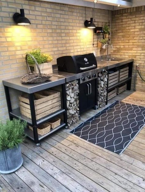 Small Outdoor Kitchen Design, Ideas Terraza, Covered Outdoor Kitchens, Rustic Outdoor Kitchens, Small Outdoor Kitchens, Outdoor Bbq Area, Outdoor Grill Station, Outdoor Kitchen Countertops, Modern Outdoor Kitchen