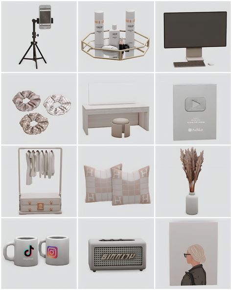 marilynjeansims: Simfluencer Essentials. by marilynjeansims ꨄ︎... The Sims 4 Pack, Sims 4 Aesthetic, 4 Aesthetic, Sims 4 Cheats, Sims 4 Tsr, Die Sims 4, Mirrored Tray, Mod Furniture, Sims Packs