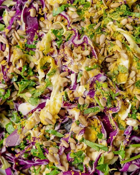 Tahini Slaw, Broccoli Lemon, Mango Slaw, Jewish Deli, Tahini Recipe, Vegetarian Cabbage, Purple Cabbage, Slaw Recipes, Cabbage Slaw