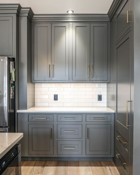 benjamin moore kendall charcoal • Instagram Benjamin Moore Iron Mountain Cabinets, Kendall Charcoal Benjamin Moore Cabinets, Kendall Charcoal Cabinets, Kendall Charcoal Kitchen, Kendall Charcoal Benjamin Moore, Benjamin Moore Kendall Charcoal, Lake House Paint Colors, Benjamin Moore Kitchen, Primary Closet