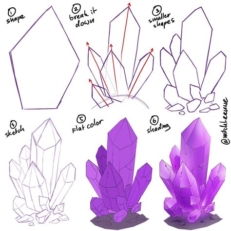 Crystal Drawing Tutorials, Draw Crystals, Drawing Props, Mitch Leeuwe, Magic Tutorial, Crystal Drawing, Basic Shapes, Drawing Tutorials, Learn To Draw