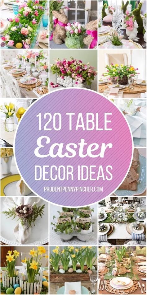 Impress your easter dinner guests with these simple and elegant DIY table easter decorations. From easter centerpieces to Easter Tablescapes, there are plenty of easter decor ideas for the table to choose from. Easy Easter Centerpieces, Easter Table Decor Ideas, Colorful Easter Table, Easter Brunch Tablescape, Easter Centerpieces Diy, Easter Dinner Table, Easter Mason Jars, Easter Place Settings, Easter Table Decor