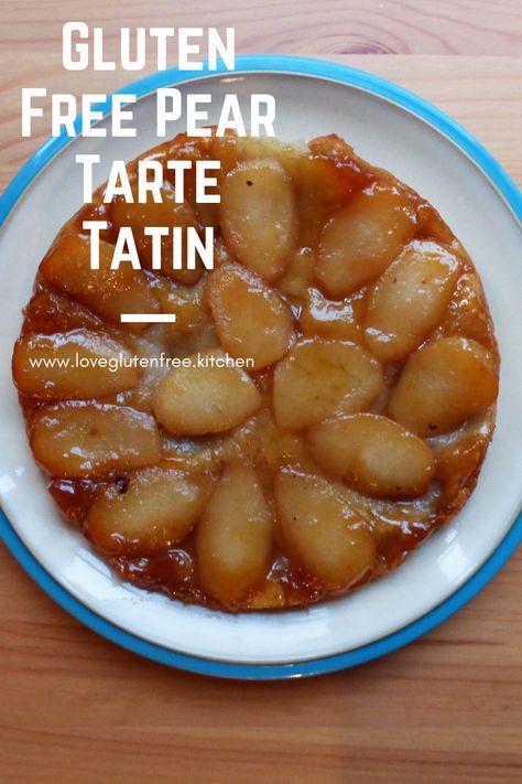 This recipe makes a delicious gluten free pear tarte tatin with a delicious buttery pastry topped with caramelised pears (or should I say that tops caramelised pears). Tarte tatin is essentially apple upside down cake but in pastry form. #glutenfreebaking #glutenfreepastry #glutenfree #baking #tartetatin Gluten Free Tarte Tatin, Gluten Free Pear Tart, Pear Tarte, Pear Tart Recipe, Pear Tarte Tatin, Gluten Free Dairy Free Desserts, Apple Upside Down Cake, Tart Tatin, Gluten Free Baking Recipes