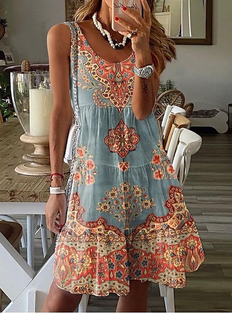 Summer Fashions, Mid Skirt, Sleeveless Skirt, Cotton Blends Dress, Tops Fashion, Ladies Tops, Fabric Floral, Print Dresses, Boho Vibe