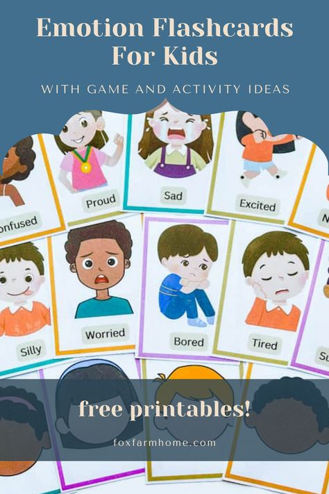 These free printable emotions flashcards are a great tool to help your child better understand their emotions as well as others' emotions. This post also contains lots of ideas for games and activities to use with these cards. Emotion Learning Preschool, Free Emotions Cards, Emotions Flash Cards Free Printable, Feeling Cards Free Printable, Emotion Cards Printable, Emotion And Feelings Activities, Emotions Matching Game Free Printable, Free Printable Emotion Cards, Emotion Flashcards Free Printable