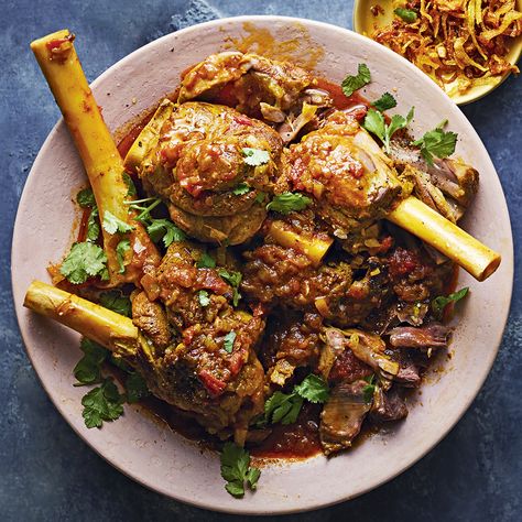 Lamb Shank Tamarind Curry Recipe | Recipes from Ocado Moroccan Lamb Shanks, Lamb Shanks Recipe, Shanks Recipe, Lamb Shank Recipe, Gluten Free Chilli, Lamb Shank, Moroccan Lamb, Crispy Shallots, Lamb Curry