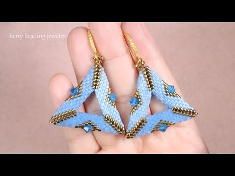 Triangle beaded earring with bicon beads .beading tutorials - YouTube Beautiful Beaded Earring, Genuine Pearl Necklace, Beaded Earrings Tutorials, Beaded Earring, Beaded Bracelets Tutorial, Beaded Necklace Diy, Beading Jewelry, Diy Bracelets Patterns, Beaded Jewelry Tutorials