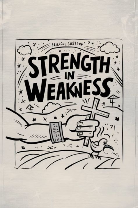 Strength in Weakness cartoon showing a strong hand holding a cross above a small bird. Spiritual Blessings, Justified By Faith, Family Love Quotes, Jesus Sacrifice, Hope Strength, Trust In Jesus, Biblical Teaching, God's Promises, Divine Guidance