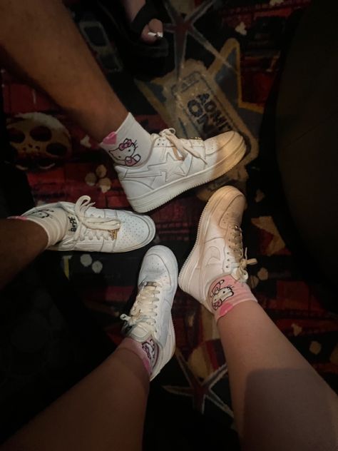 matching fit, shoes, white shoes, hello kitty, sanrio, socks, cute socks Sanrio Socks, Shoes Hello Kitty, Hello Kitty Socks, Couple Socks, Socks Cute, Hello Kitty Sanrio, Cute Socks, Shoes White, White Shoes