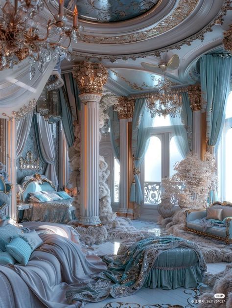 Royal Rooms Bedrooms, Royal Room Bedrooms, Castle Bedroom Ideas, Underwater Bedroom, Castle House Design, Royal Room, Fancy Bedroom, Royal Bedroom, Castle Bedroom