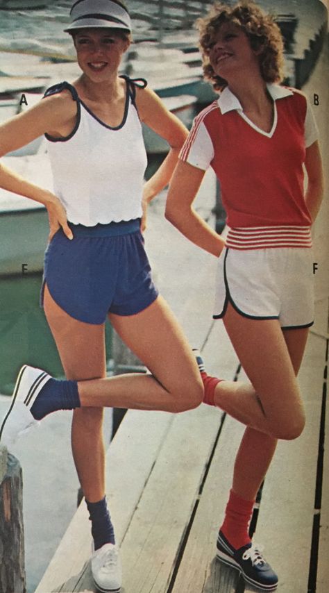 70s Workout Clothes | 80s Tracksuits, Running Shorts, Leotards 70s Workout Clothes, 70s Workout, 80s Sports Fashion, 80s Workout Outfit, 80s Workout Clothes, Mode Tennis, Track Outfits, Running Outfit, Tennis Outfits