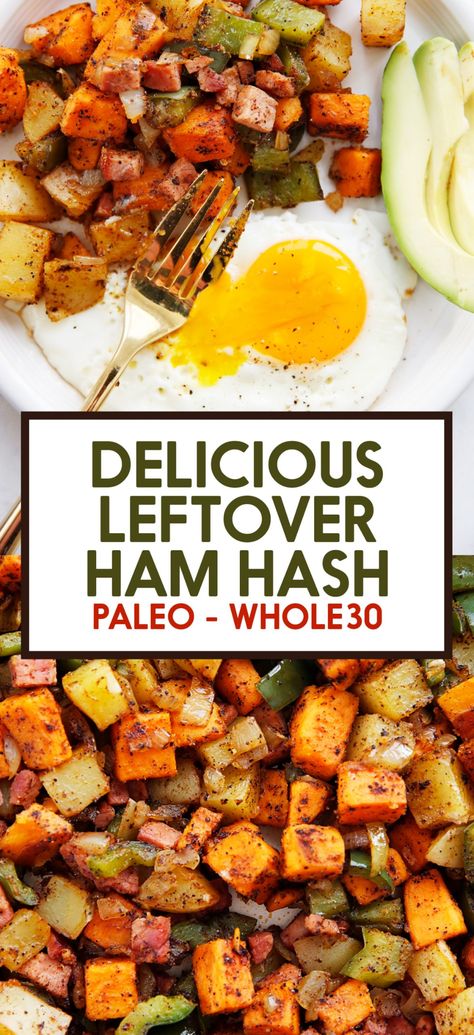 Ham and Potato Hash (Perfect for Leftovers) - Lexi's Clean Kitchen Whole 30 Ham Recipes, Leftover Ham Recipes Whole 30, Ham Sweet Potato, Paleo Ham Recipes, Ham Potatoes, Ham Hash, Whole30 Ham Recipes, Hash Recipes, Healthy Ham Recipes