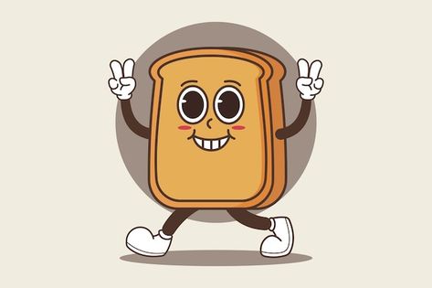 Toast Illustration, Cartoon Bread, Bread Man, Toast Bread, Character Vector, Retro Cartoon, Retro Cartoons, Mascot Design, Design Concept