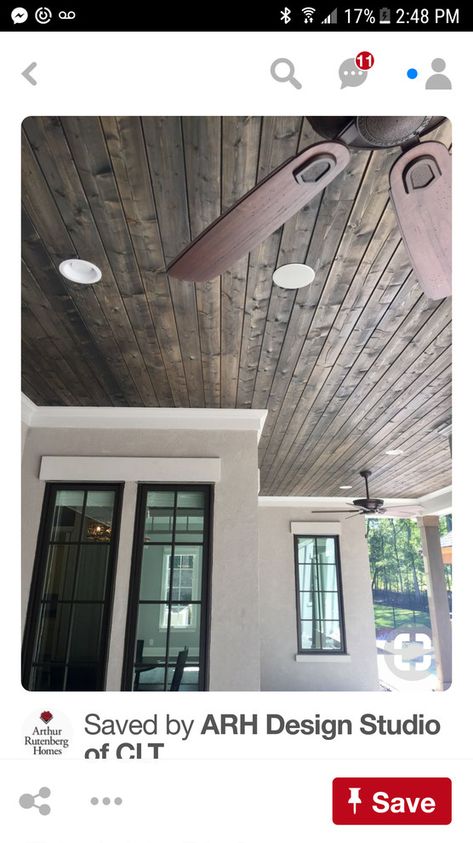 Dark Stain Tongue And Groove Ceiling, Dark Tongue And Groove Ceiling, Dark Wood Ceiling, Knotty Pine Ceiling, Cedar Ceiling, Stained Shiplap, Tounge And Groove, Cedar Tongue And Groove, Front Porch Posts