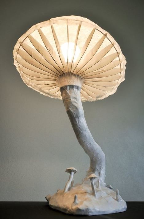 HomelySmart | 15 Paper Light DIY To Rock Your Home Interior - HomelySmart Paper Mache Mushroom, Macro Fotografia, Mushroom Lights, Handmade Lamp, Paper Mache Crafts, Paper Light, Unique Table, Handmade Lamps, Unique Tables