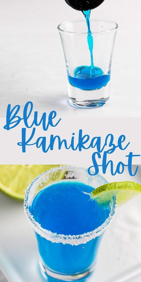 Blue Alcoholic Shots, Good Shots Alcohol Easy, Blue Caraco Shots, Blue Curacao Jello Shots, Shots With Blue Curacao, Blue Scooby Snack Shot Recipes, Easy Shots Alcohol, Kamakazi Shot Recipe, Easy Shots To Make Parties