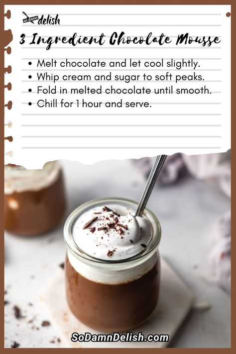 3 Ingredient Chocolate Mousse Two Ingredient Mousse Recipe, Two Ingredient Chocolate Mousse, 3 Ingredient Mousse, Chocolate Mousse Recipe Easy, Dairy Free Chocolate Mousse, 3 Ingredient Chocolate Mousse, Homemade Chocolate Mousse, Easy Chocolate Mousse Recipe, Easy Chocolate Mousse