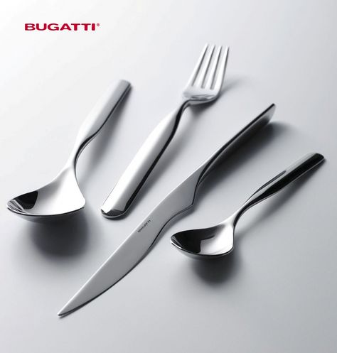 Bugatti | Vidal cutlery | design by Elisabeth Vidal Flatware Design, Modern Flatware, Cutlery Design, Coffee Spoons, Eating Utensils, Wooden Wardrobe, Wooden Utensils, Stainless Steel Cutlery, Wooden Case