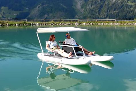 Imagine cruising on a serene lake, the sun gently warming your skin, with the tranquility of nature surrounding you. Now imagine doing this on a boat that Pontoon Boat With Slide, 2 Man Bass Boat, Tiny Boat Nation, Mini Pontoon Boats, Small Pontoon Boats, Pedal Boats, Commercial Fishing Boats, Convertible Fishing Boat, Boat Parade