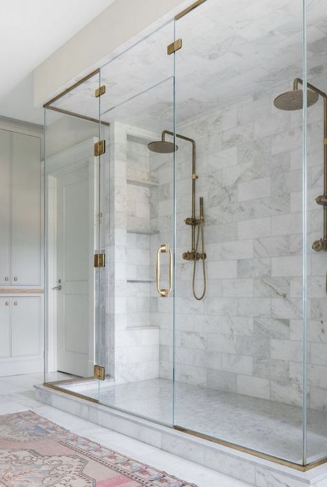 Double Shower Heads, Kate Marker Interiors, Loft Interior, Master Shower, Bathroom Redesign, Master Bath Remodel, Bathroom Remodel Shower, Bathroom Remodel Designs, Bathroom Remodel Master