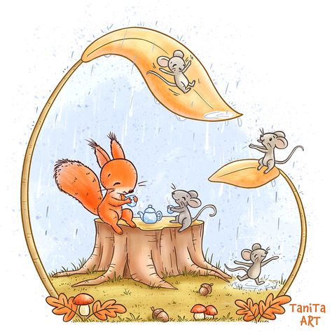 I created this illustration for the amazing art challenge #storytellingseptember #storytellingseptember2024 I'm posting this illustration a little late, however here are my combination of the prompts: squirrel - cozy afternoon - teapot 🐿️🍵🫖 Even though it's raining, the day can be cozy, like for this squirrel and mice who like to drink tea and play in the rain 🌧️💧 Thank you for the amazing hosts ❤️ @annelienadamsarts @ellustreert @liefsvanans @nele.tekent @schetsmatig @sharona.louis... Cozy Rain, Play In The Rain, Cozy Afternoon, Rain Art, Drink Tea, It's Raining, Art Challenge, In The Rain, Animal Illustration