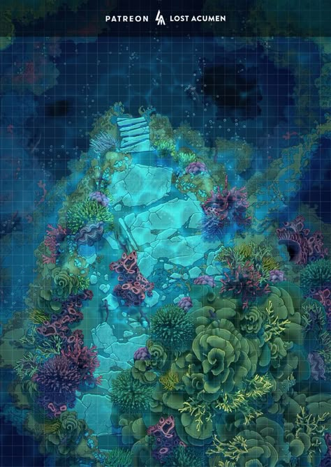 Dnd Coral Reef, Dnd Water Map, Dnd Underwater, Water Battlemap, Dnd Underwater Monsters, Dnd Ocean Map, Dnd Sea Battle Map, Underwater Map Dnd, Underwater City Battlemap