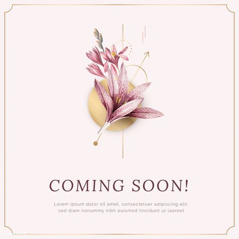 Pink floral coming soon announcement banner vector | premium image by rawpixel.com / Aew New Collections Poster, Grand Opening Banner, Lemon Invitations, Black Wreath, Free Icon Set, Flower Logo Design, Sale Sign, Lily Pattern, Instagram Banner