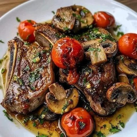 Greek Lamb Chops, Pink Lemonade Recipes, Greek Lamb, Mediterranean Cooking, Roasted Tomato Basil Soup, Marinated Lamb, Lamb Dishes, Roasted Vegetable Recipes, Tomato Basil Soup