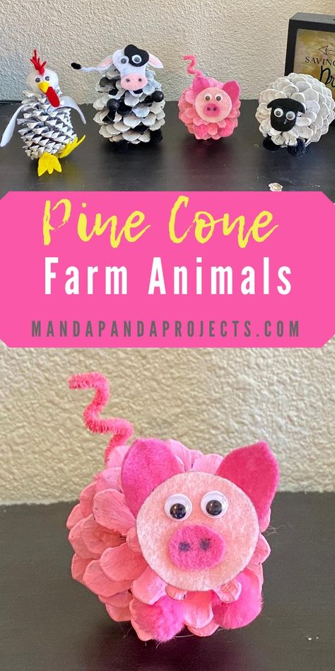 Pine Cone Crafts Preschool, Crafts For After School Program, Farm Animals Christmas Tree, 4 H Project Ideas, Farm Animals Craft, Natures Playground, Campground Crafts, Rooster Craft, Animals Craft