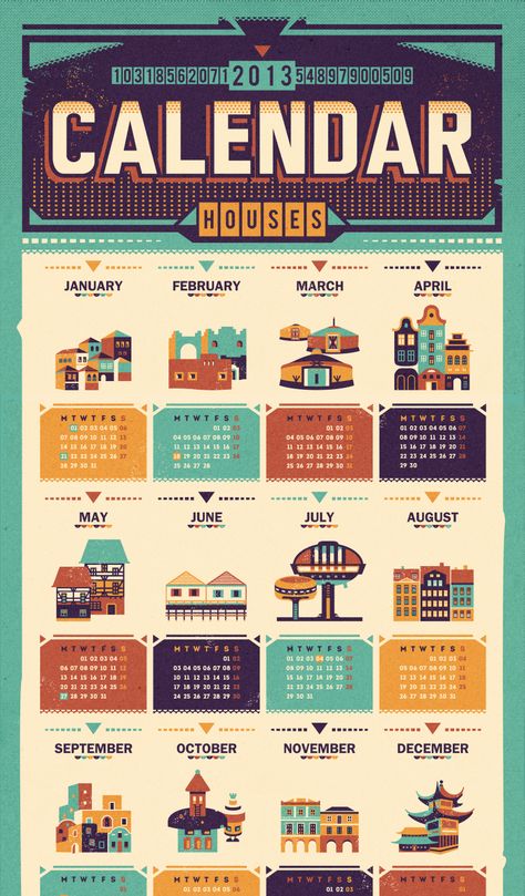 Retro Calendar Design, House Calendar, Graphical Design, Illustration Calendar, 2013 Calendar, Advertising Posters, Info Design, Art Calendar, Simple Illustration