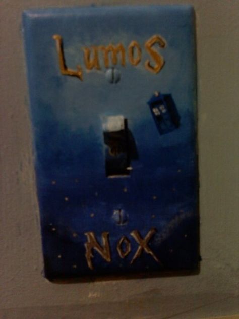 Lumos/Nox light switch cover...but some genius threw the TARDIS in for good measure! :D YEAH! Lumos Nox Light Switch, Harry Potter Light Switch, Lumos Nox, Fantasy Craft, Steven Moffat, David Tennant Doctor Who, Doctor Who Quotes, Rose Tyler, River Song