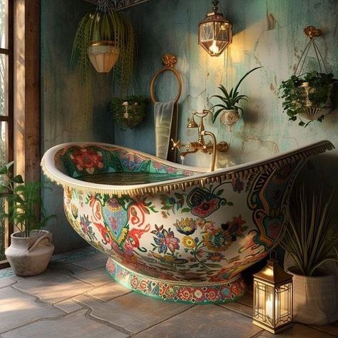 Boho Chic Decor Ideas Bohemian Bathroom, Green Oasis, Casa Vintage, Bohemian Lifestyle, Boho Bathroom, Boho Room, Bathroom Design Luxury, Chic Interior, Dream Room Inspiration