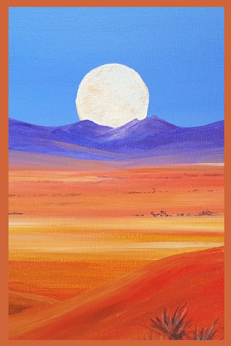 Follow the easy step by step painting video tutorial to create your own unique landscape painting. This video is suitable for beginners and is an easy simple acrylic painting tutorial. #acrylicpainting #painting #canvaspainting how to paint a landscape/desert landscape painting/painting tutorial for beginners/painting lessons/youtube painting/online art tutorials/online art videos/painting videos/relaxing painting videos/satisfying painting videos/learn to paint from home/painting ideas Painting Ideas Easy Simple Landscape, Acrylic Painting Ideas For Beginners Landscapes, Desert Landscape Drawing Simple, Desert Acrylic Painting Ideas, Landscape Simple Painting, Desert Drawing Ideas, Simple Acrylic Paintings Landscape Easy, Landscape Ideas Painting Easy, Desert Painting Ideas