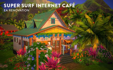 Sulani Redux | Tangled Flat → Super Surf Internet Café Sims 4 Sulani, Jungle Environment, Ts4 Lots, Sims 4 Stories, Sims Stories, Sims Builds, Life Before You, Sims Building, Jungle Adventure