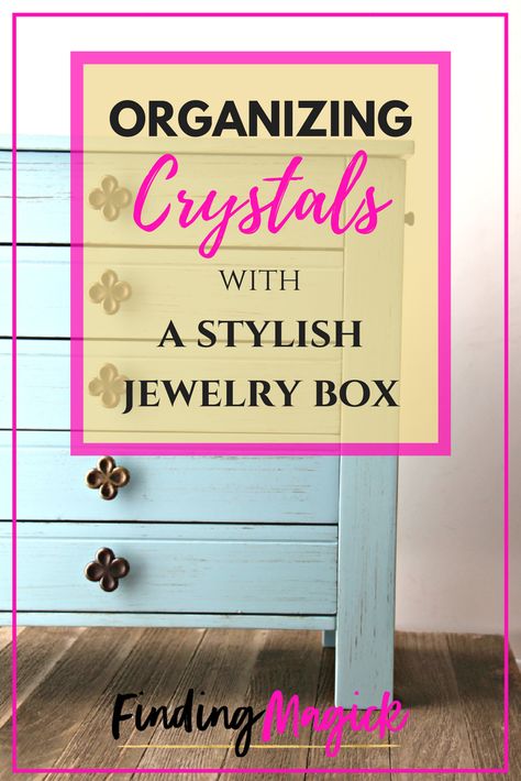 Need DIY crystal storage ideas? What about using a wooden jewelry box to organize your rock collection AND stylize your home decor? Here's my how-to tutorial. #FindingMagick #crystalhealing #crystals #stones #organizing #storage #crystalstorage #jewelrybox #lifehacks Crystal Storage Box Diy, How To Store Rock Collection, Organize Crystals, Organizing Crystals, Ways To Display Crystals, How To Display Crystals And Stones, Crystal Storage Ideas, Rock Storage, Crystal Organization