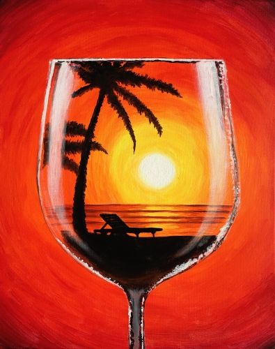 Learn to Paint Sunset Merlot tonight at Paint Nite! Our artists know exactly how to teach painters of all levels - give it a try! Wine And Canvas, Wine Painting, Painting Sunset, Wine Glass Art, Paint Nite, Summer Painting, Wine Art, Night Painting, Art Instructions