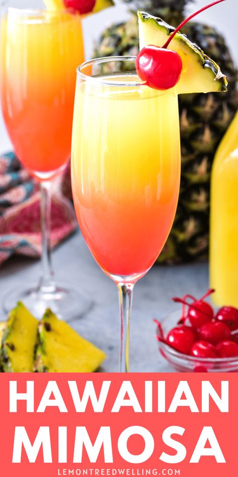 Hawaiian Mimosa With Malibu, Hawaiian Mimosa Recipe, Hawaiian Mimosa, Fun Summer Drinks Alcohol, Hawaiian Mimosas, Hawaiian Drinks, Mixology Recipes, Lemon Tree Dwelling, Turtle Brownies