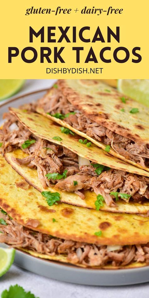 These flavorful pork carnitas street tacos are made with tasty and tender shredded pork, onions and cilantro wrapped in toasted corn tortillas. A finger-licking good meal for Taco Tuesdays, Cinco de Mayo, or literally whenever the craving for Mexican food strikes. Gluten-free and dairy-free too. Carnitas Street Tacos, Street Tacos Recipe, Shredded Pork Tacos, Toasted Corn, Pork Carnitas Tacos, Street Taco Recipe, Carnitas Tacos, Pulled Pork Tacos, Recipes Mexican